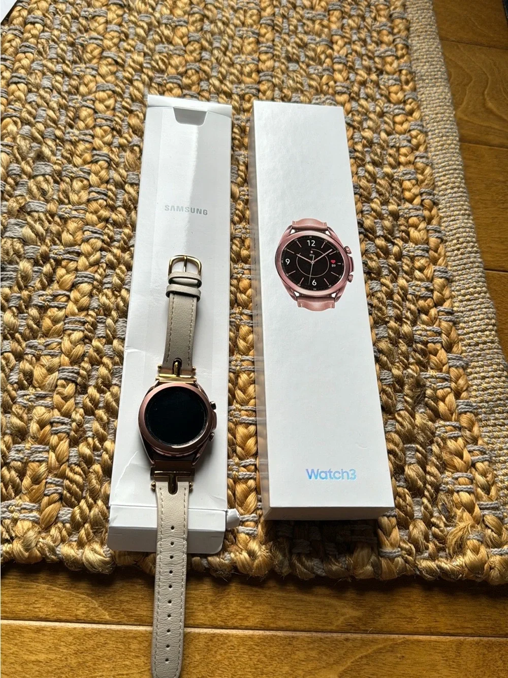 Samsung Galaxy Watch3 Rose Gold Case with Beige Leather Strap